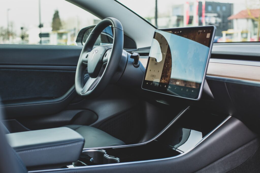 turned-on monitor inside vehicle